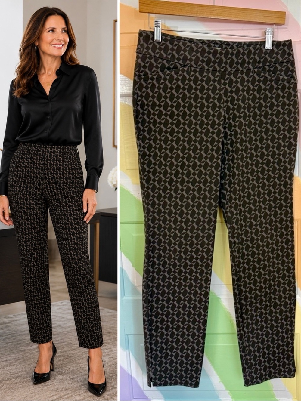 Spartina 449 Pull On Ankle Crop Straight Leg Geometric Trousers Sz Medium 💚🍄